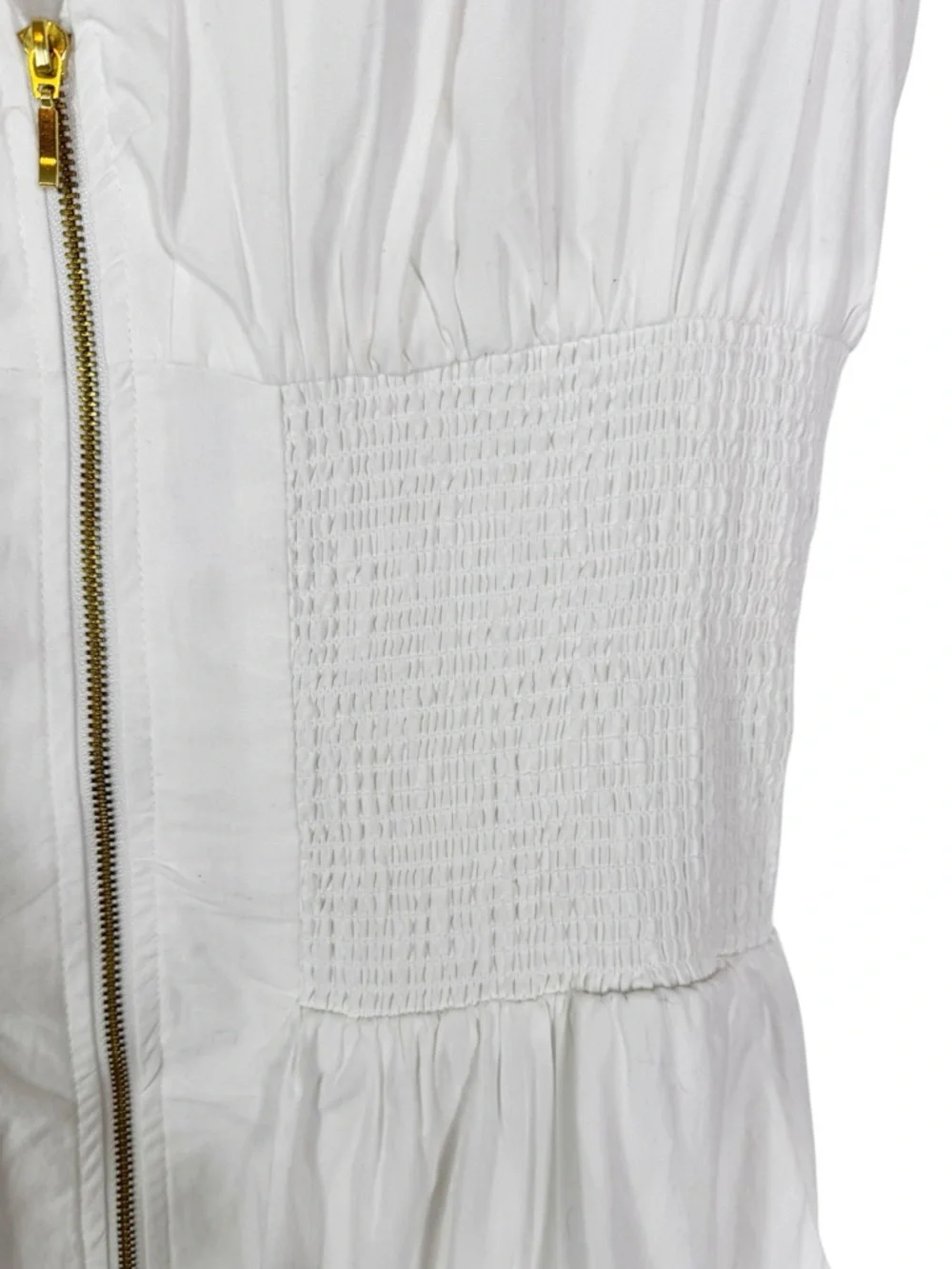 Anthropologie Cotton The Tommie Smocked Waist Front Zip Shirt Dress White Size M - Picture 8 of 13